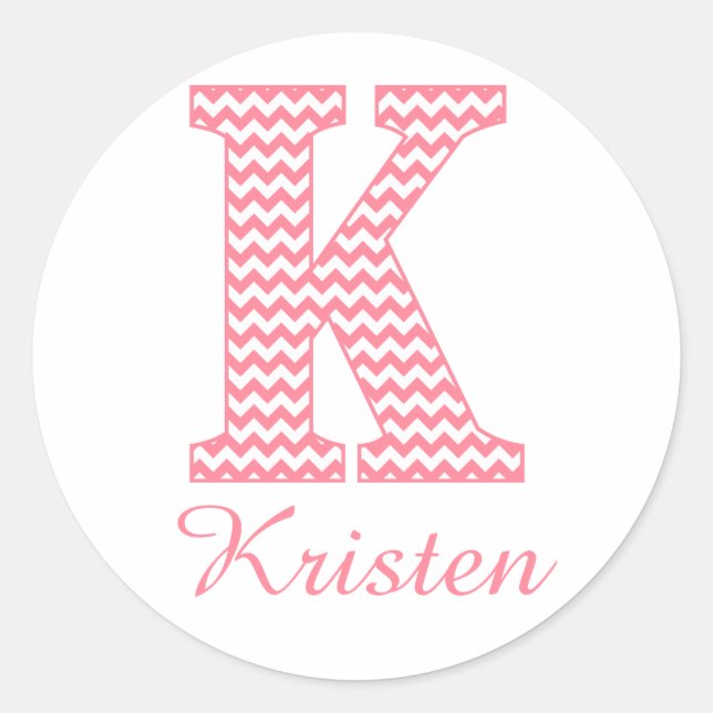 Preppy Classic Pink Chevon Letter K Monogram Classic Round Sticker (Front)