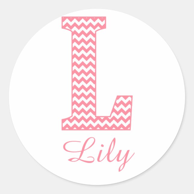 Preppy Classic Pink Chevon Letter L Monogram Round Sticker (Front)