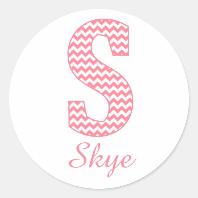 Preppy Classic Pink Chevon Letter S Monogram Classic Round Sticker (Front)