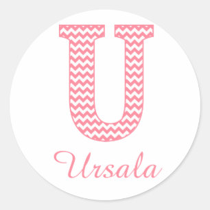 Preppy Classic Pink Chevon Letter U Monogram Round Sticker