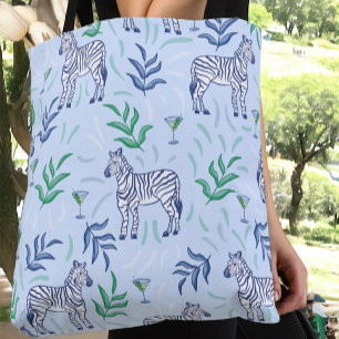 Preppy Classic Zebras and Martinis Blue Tote Bag