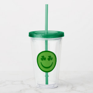 Preppy Clover Happy Face Acrylic Tumbler