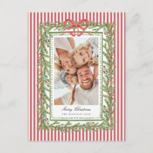Preppy Coastal Bow Family Photo Christmas Holiday Postcard
