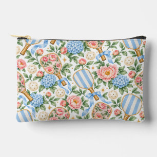 Preppy Coastal Chic Pickleball Blue & Blush Pink Accessory Pouch