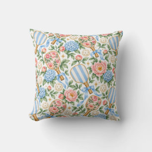 Preppy Coastal Chic Pickleball Blue & Blush Pink Cushion