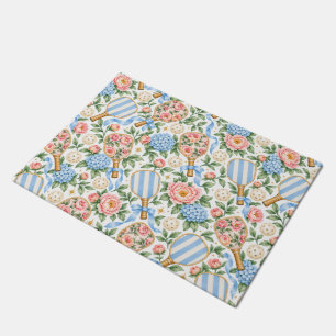 Preppy Coastal Chic Pickleball Blue & Blush Pink Doormat