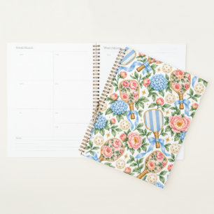 Preppy Coastal Chic Pickleball Blue & Blush Pink Planner