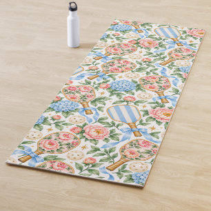 Preppy Coastal Chic Pickleball Blue & Blush Pink Yoga Mat