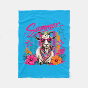 Preppy Coastal Goat Summer Striped Retro Graphic Fleece Blanket
