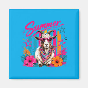 Preppy Coastal Goat Summer Striped Retro Graphic Magnet