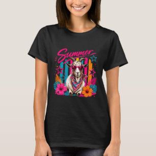 Preppy Coastal Goat Summer Striped Retro Graphic T-Shirt