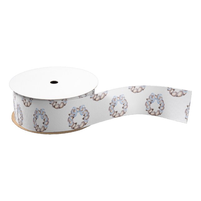 Preppy Coastal Oyster Bow Wreath Christmas Grosgrain Ribbon (Spool)