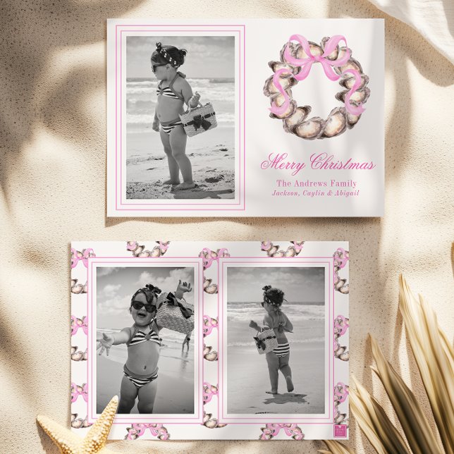 Preppy Coastal Oyster Bow Wreath Photo Holiday (Creator Uploaded)