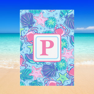 Preppy Coastal Sea Life Monogram Card