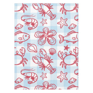Preppy Coastal Seafood Gingham Kitchen Decor Tablecloth