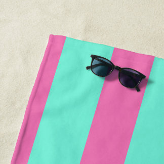 Preppy collegiate college pink green stripes beach towel