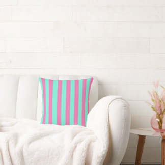 Preppy collegiate college pink green stripes cushion