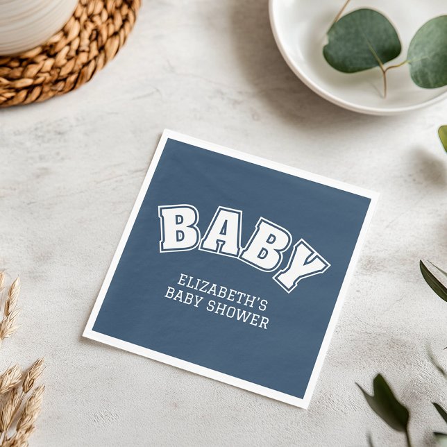 Preppy Collegiate Varsity Navy Baby Shower Napkin (Preppy Collegiate Varsity Navy Baby Shower Napkins)
