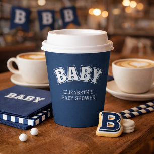 Preppy Collegiate Varsity Navy Baby Shower Paper Cups
