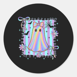 Preppy Colourful Coquette Bow Ghost Boo Girl Spook Classic Round Sticker