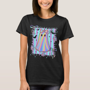 Preppy Colourful Coquette Bow Ghost Boo Girl Spook T-Shirt