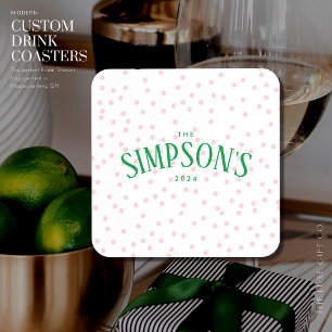 Preppy Colourful Pink and Green Spot Engagement Coaster