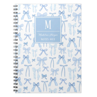 Preppy Coquette Blue Bows Monogram Personalised Notebook