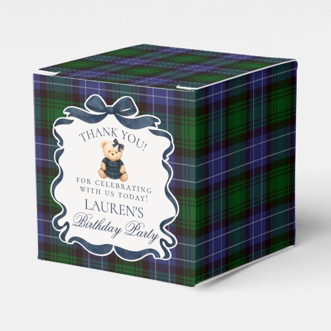 Preppy Coquette Bow Bear Girl Birthday Favour Box (Front Side)