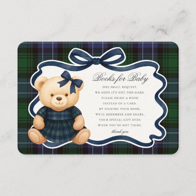 Preppy Coquette Bow Bear Plaid Books for Baby Card (Front)