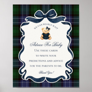 Preppy Coquette Bow Bear Shower Advice for Baby Poster