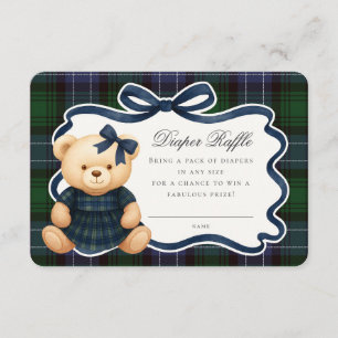 Preppy Coquette Bow Bear Tartan Diaper Raffle Card