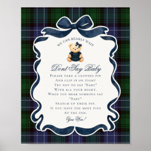 Preppy Coquette Bow Bear Tartan Dont Say Baby Game Poster