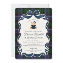 Preppy Coquette Bow Bear Tartan Plaid Birthday