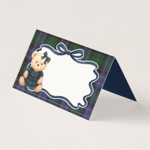 Preppy Coquette Bow Bear Tartan Plaid Place Card