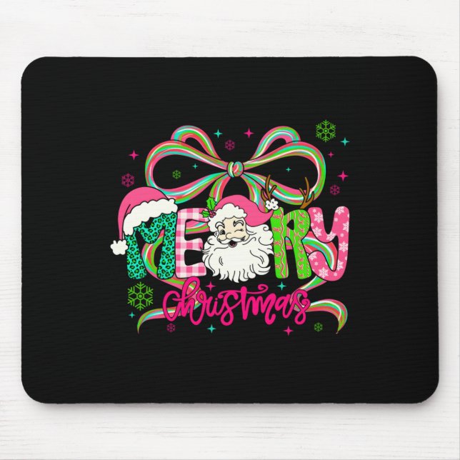 Preppy Coquette Bow Merry Christmas Santa Xmas Fam Mouse Pad (Front)