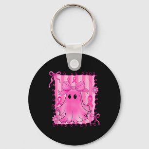 Preppy Coquette Breast Cancer Ghost Pink Halloween Key Ring