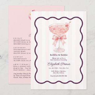 Preppy Coquette Bubbles & Besties Bachelorette Invitation
