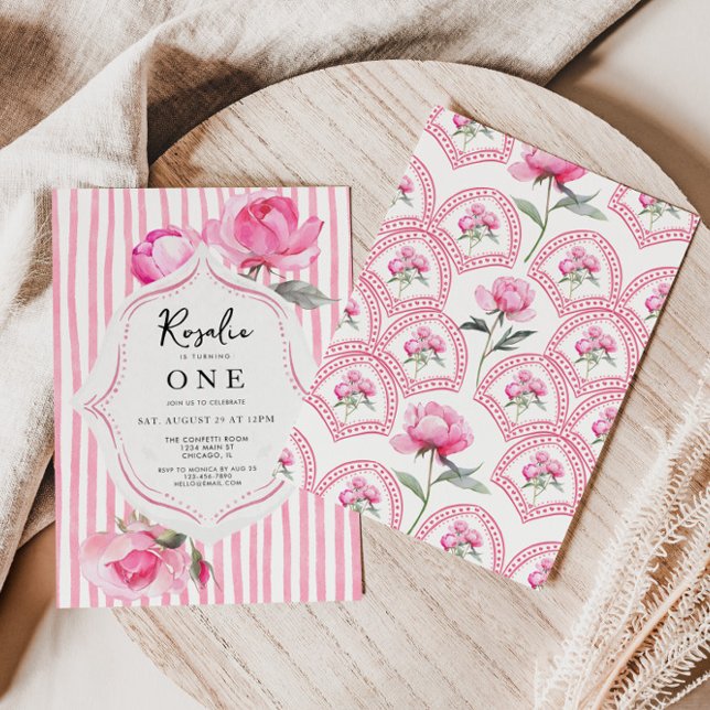 Preppy Coquette Grandmillenial Girl Birthday Invitation (Coquette Grandmillenial Girls First Birthday Invite)