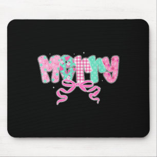 Preppy Coquette Merry Bow Vintage Retro Christmas Mouse Pad