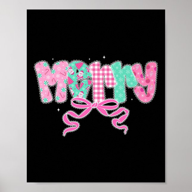 Preppy Coquette Merry Bow Vintage Retro Christmas  Poster (Front)