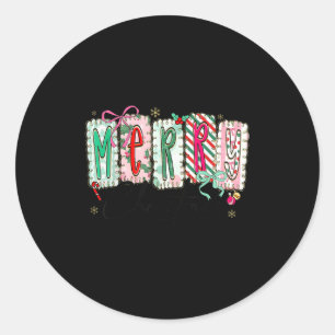Preppy Coquette Merry Christmas Coquette Bow Girl Classic Round Sticker