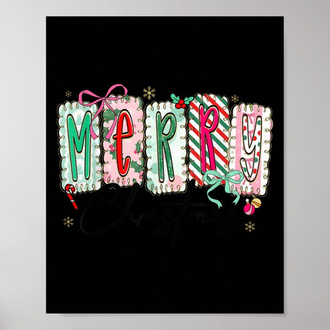 Preppy Coquette Merry Christmas Coquette Bow Girl  Poster (Front)