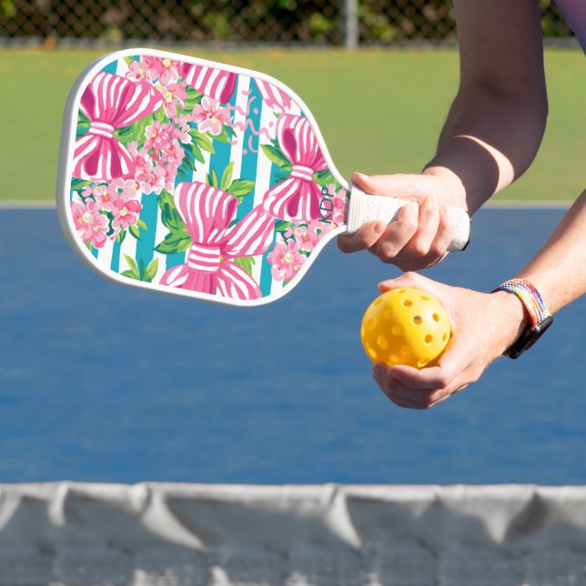 Preppy Coquette Pink Bows Monogram Pickleball Paddle (Insitu)