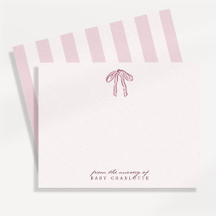 Preppy Coquette Pink Striped Nursery Note Card
