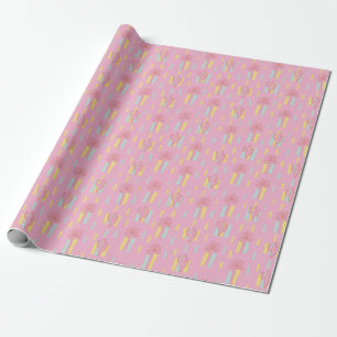 Preppy Coquette Retro Palm Trees & Cactus Pattern  Wrapping Paper