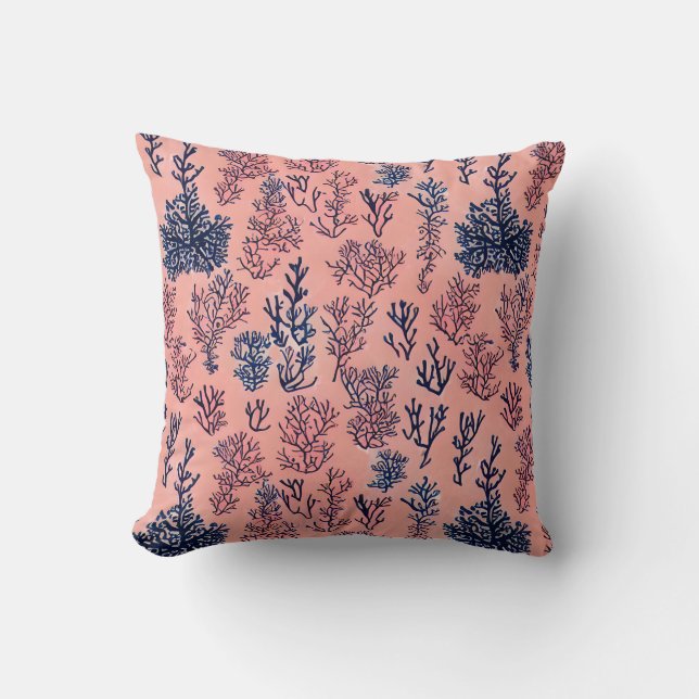Preppy Coral and Blue Pattern Cushion (Front)