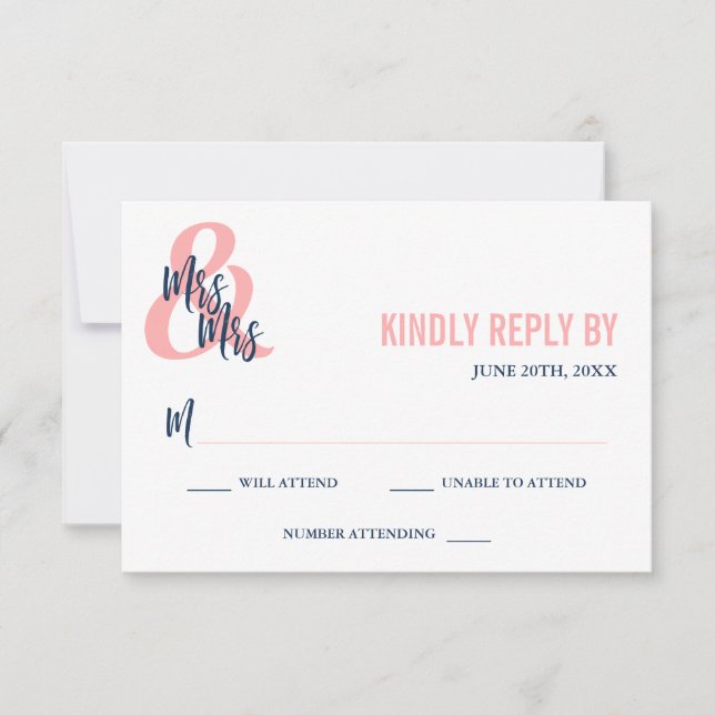 Preppy Coral & Navy Mrs & Mrs Wedding RSVP (Front)