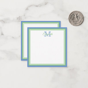 Preppy Cornflower Blue and Sage Green Monogram Card