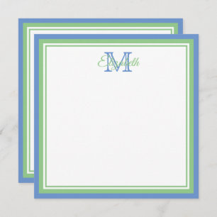 Preppy Cornflower Blue and Sage Green Monogram Card