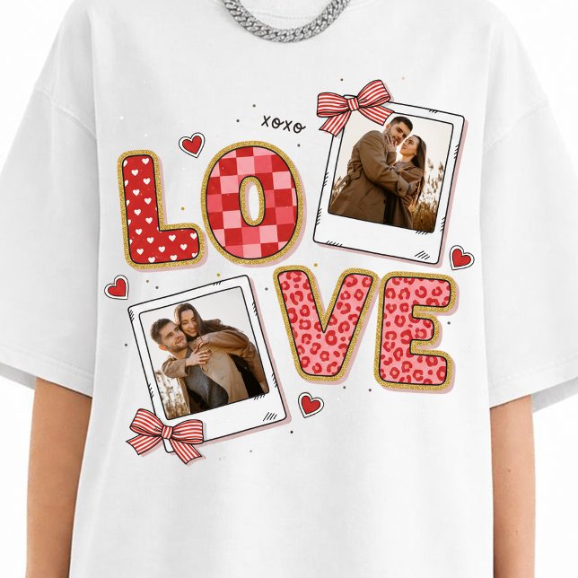 Preppy Couple Valentine Glitter Photo valentines T-Shirt (Creator Uploaded)